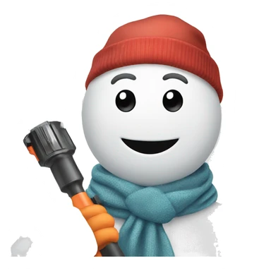 snowman with hat and scarf holding a powertool sticker