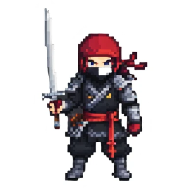 Pixel art anime ninja character with sword sticker