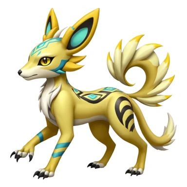 Tribal Exotic Meloetta-Zeraora-Lombax-Renamon-Protogen-Palkia-hybrid-fusion-Fakémon-creature, full body sticker