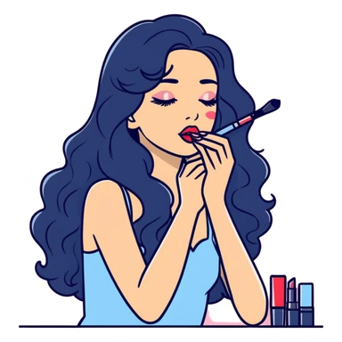 chica de cabello ondulado negro y largo maquillándose y tirando beso sticker