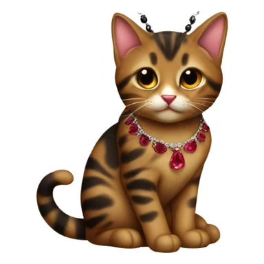 Brown and black tabby cat with ruby gem necklace sticker