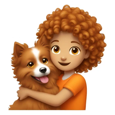 Girl with curly brown hairs hugs orange spitz  sticker