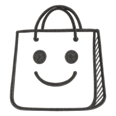 Minimalist buying emoji, black and white, simple shopping bag icon. sticker