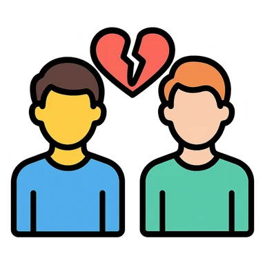 two men gay couple breaking up with a broken heart between them sticker