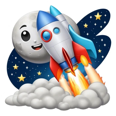 A rocket taking off and landing on the moon but it's the go puff logo sticker