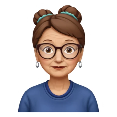 Old woman with brown hair in one bun and glasses, white European sticker