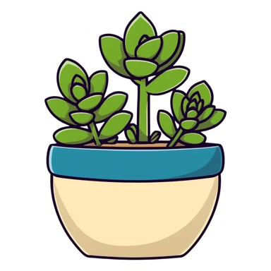 Sedum Pachyphyllum succulent with chubby blue-green leaves in a beige ceramic pot sticker