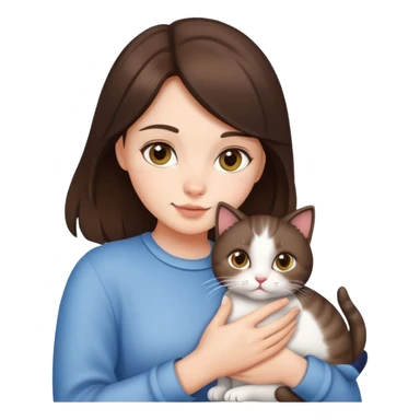 Brunette girl with cat in hands  sticker
