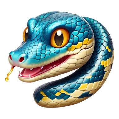 Cinematic Comical Chinese Water Snake Portrait Emoji, Head tilted dramatically with an exaggeratedly amused expression, featuring a striking, glossy scaled body with bold patterns and wide, expressive eyes filled with playful disbelief, Simplified yet hilariously expressive features, highly detailed, glowing with a slightly sassy aquatic glow, high shine, dramatic yet playful, stylized with an air of cheeky water mischief, soft glowing outline, capturing the essence of a spirited and over-the-top water snake that feels like it could slither its way into internet fame instantly! sticker