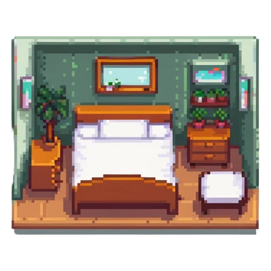 tiny cute bedroom with pink decor, plushies, cute lamp, small cozy bed sticker