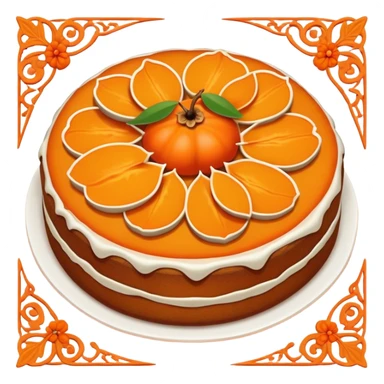 Xi'an persimmon cake orange-colored with decorative patterns, simplified emoji style with bold outlines and bright colors, cartoon style Shaanxi traditional dessert sticker