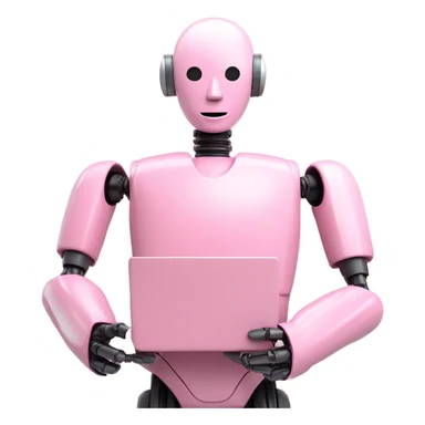 human-like pink robot carrying email icon in hands.  sticker