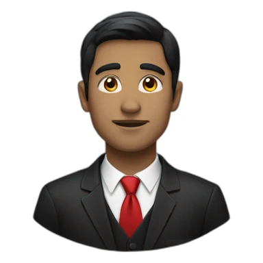 black-haired man with black blazer and red tie sticker