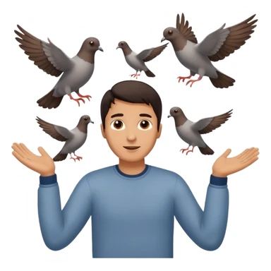 man open arms looking at a flying pigeon sticker