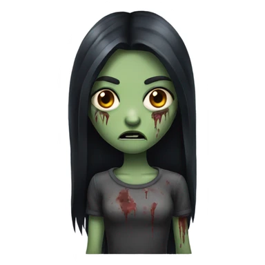 girl zombie with black long hair with teeth and serious face  sticker