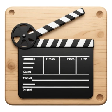 Ultra simplified movie clapper with black and white colors, two simple rectangles with a diagonal line, minimal design sticker