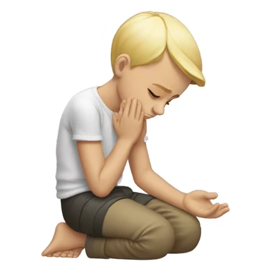 blonde boy kneeling praying and crying  sticker