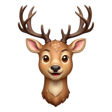 Cinematic Comical Deer Portrait Emoji, Head tilted dramatically with an exaggeratedly amused expression, featuring a sleek dappled coat and whimsically contorted antlers, wide, expressive eyes filled with playful disbelief, Simplified yet hilariously expressive features, highly detailed, glowing with a slightly sassy glow, high shine, dramatic yet playful, stylized with an air of cheeky woodland mischief, bright and endearing, soft glowing outline, capturing the essence of a spirited and over-the-top deer, so meme-worthy it feels like it could side-eye its way into forest folklore instantly! sticker