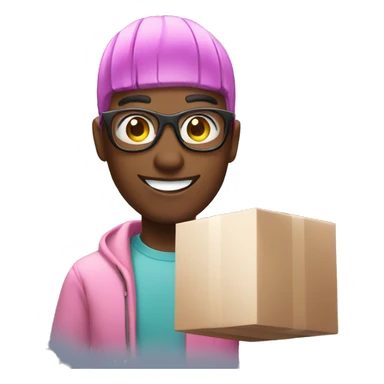 influencer taking selfie with a box sticker