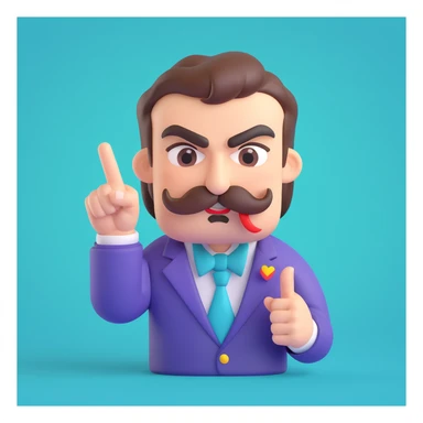 angry character with a mustache giving the middle finger, expressive, bold, clear emotion, pride colors sticker