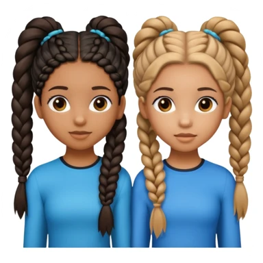 3 black teenage girls. One with shoulder length long curly hair and a little light skinned. One with Carmel skin with two long straight ponytails. One a little darker with 6 straight back braids going into buns in the back sticker