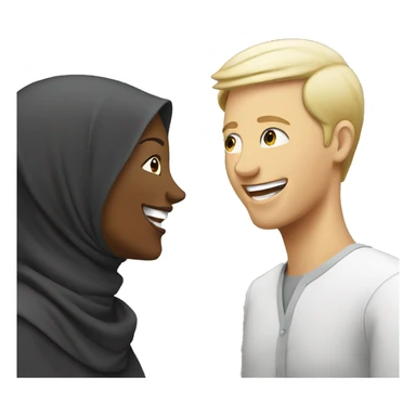 woman with hijab talking to laughing white man sticker