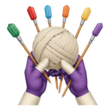 hands holding 2 knitting needles (1 on the right hand and another one on the left hand) with a ball of knitting thread (without a person's face) sticker