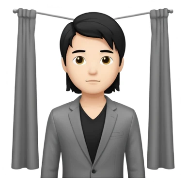 asian young man with long curtains style black hair in grey blazer and black t-shirt  sticker