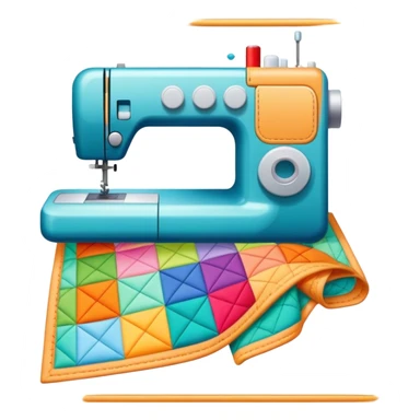 Patchwork and quilting icon, colorful fabric patches sewn together in a quilt pattern, sewing needle and thread, quilting tools like rotary cutter and quilting hoop, minimalistic style, clean lines, transparent background. sticker