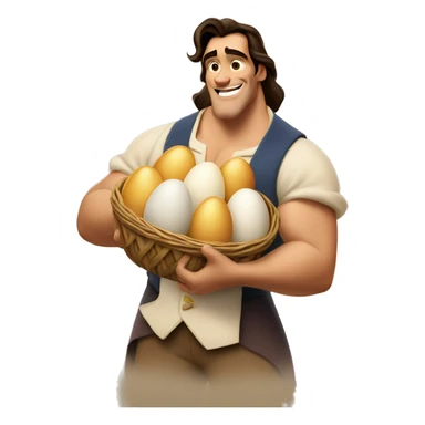 Gaston from Beauty and the Beast holding 100 eggs sticker