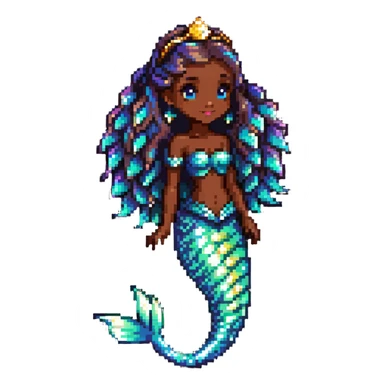 Mermaid princess with dark brown skin and shimmering iridescent tail scales sticker