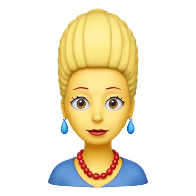 3D emoji head-only, smooth plastic, soft studio light, big round eyes, bold outline, centered, transparent bg,
Marge Simpson, yellow skin, tall cylindrical blue beehive hair, red bead necklace, overbite, no earrings, no eyelashes, no blonde hair sticker