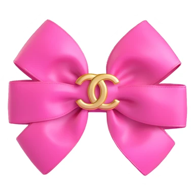 Add a gold Chanel logo to the glossy pink bow, 3D emoji style. sticker