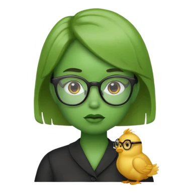 smart chick emoji, question, thinking, glasses, green sticker