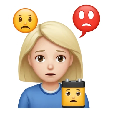 A kindergardenteacher with an empty battery icon above their head an exhausted and stressed face sticker