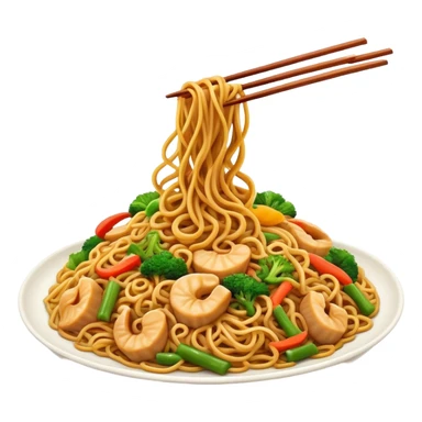 Cinematic Realistic Chow Mein Dish Emoji, showcasing stir‚Äêfried noodles with crisp vegetables and tender meat, rendered with lifelike detail and vibrant, dynamic lighting. sticker
