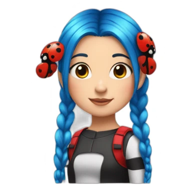 girl with blue hair pigtails and ladybug suit sticker