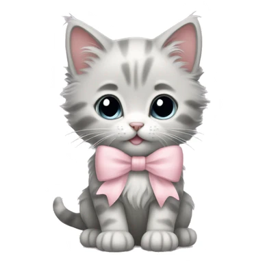 big fluffy light gray kitten with pale pink bow sticker