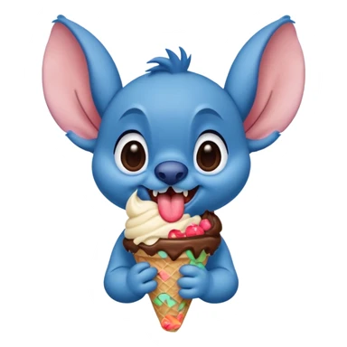 The Disney creature stitch licking a chocolate ice cream cone  sticker