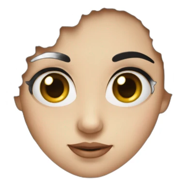 A girl with black hair, bushy eyebrows, big eyes, an average nose, an average nose and a rounded face sticker