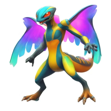 Colorful Neon Colors Vibrant Colors Flying Futuristic Fakémon-Pokémon-Creature Full Body sticker