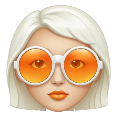 oversized round sunglasses with orange tinted lenses and thick white frames, 70s disco style sticker