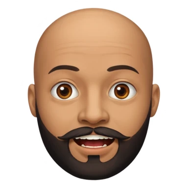 Bald man with black beard and tooth gap sticker