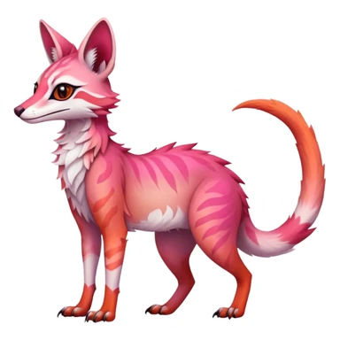 Feral Rare Fantasy dark pastel gradient-pink-red-orange Vernid-Sergal-Genet-species by LiLaiRa, random markings, tufted ears, full body, 4 legs sticker
