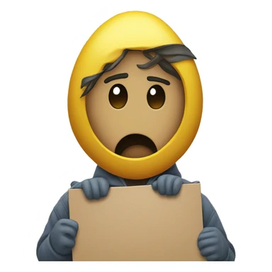 That yello round emoji with sad face and holding a fake sign board sticker