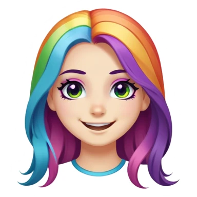 Pretty Girl with black eyeliner and long rainbow hair doing a mischievous smile sticker