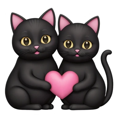 two fat cute black cats love, pink heart, closed mouth, black ears sticker