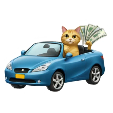 Cat driving a car with money sticker