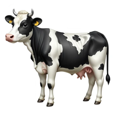 cinematic-[black and white cow]-realistic-full-body-standing-emoji,-tail-flicking-lazily,-head-tilted-dramatically,-sleek-[black and white]-coat,-simplified-yet-realistic-focused-features,-highly-detailed,-glowing-with-an-almost-sarcastic-glow sticker