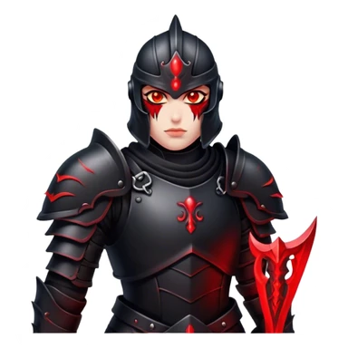 A warrior in black armor, glowing red eyes, standing in the shadows sticker